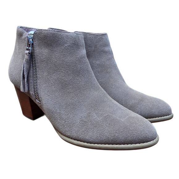 Vionic Size 10 Ankle Boots Suede Leather Heeled Bootie Taupe Sterling Side Zip - Picture 2 of 13